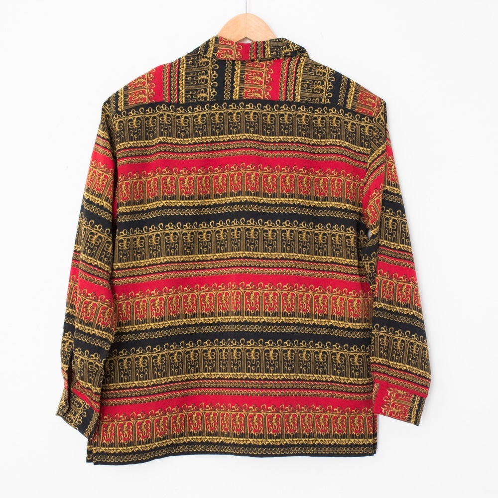 Jordan | Vintage 80's/90's Long Sleeved Red Black & Gold Baroque Blouse | Size M - Picture 10 of 10